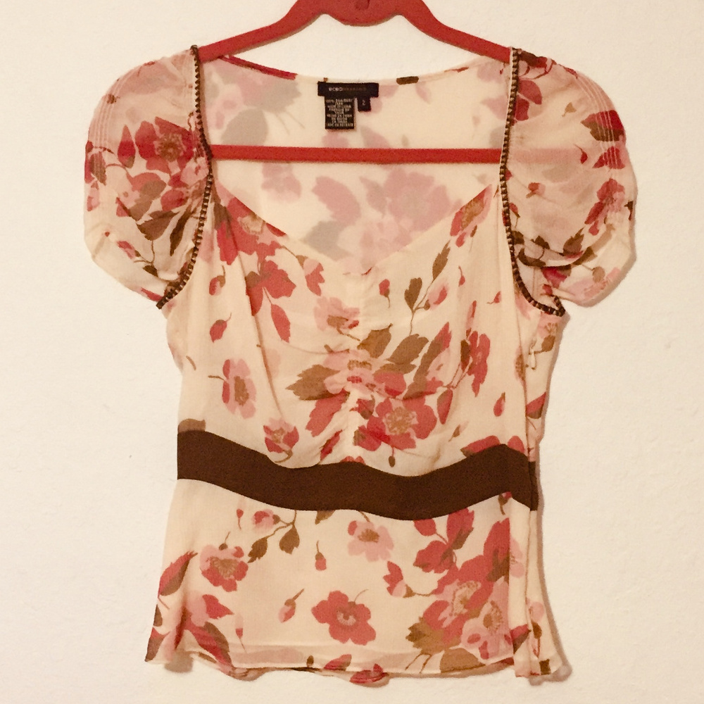 BCBG MaxAzria 100% Silk Floral Blouse with Peplum